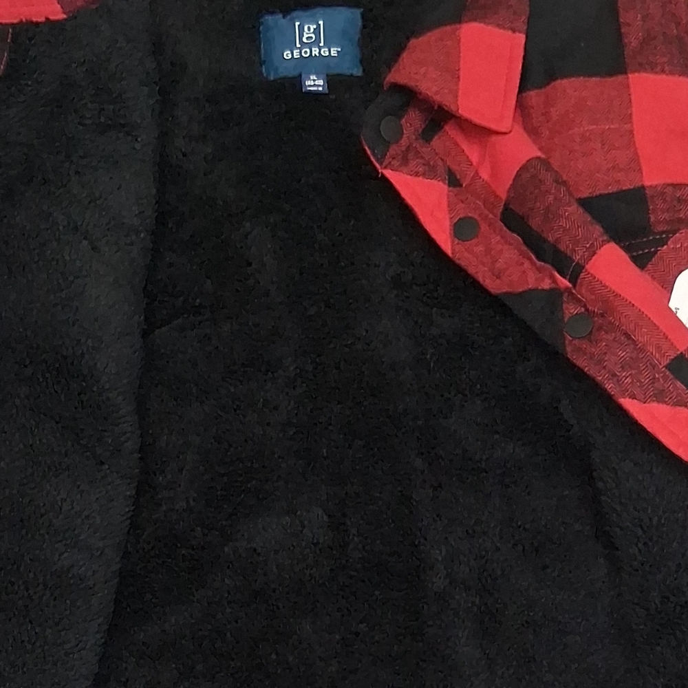George Men's New Red and Black Checkered Shirt Jacket Long Sleeves Sz XL - Picture 10 of 16